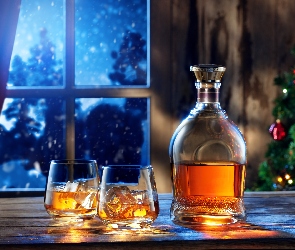 Okno, Świąteczny, Nastrój, Choinka, Whisky