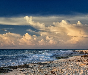 Plaża, Brzeg, Chmury, Morze