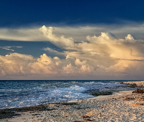 Chmury, Plaża, Brzeg, Morze