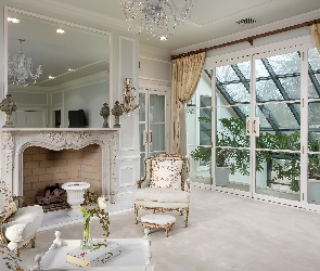 Salon, Meble, Stylowe, Kominek