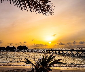 Malediwy, Molo, Zachód słońca, Morze