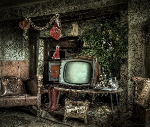 Pokój, Choinka, Telewizor, Meble, Zaniedbany