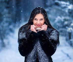 Zima, Makijaż, Modelka, Brunetka