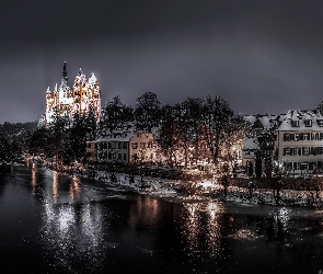 Limburg, Lahn, Rzeka, Miasto nocą, Niemcy