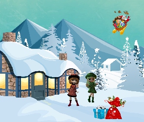 Dom, Grafika 2D, Świąteczna, Laleczki, Zima