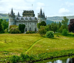 Miasto Inveraray, Wzgórza, Drzewa, Szkocja, Zamek Inveraray