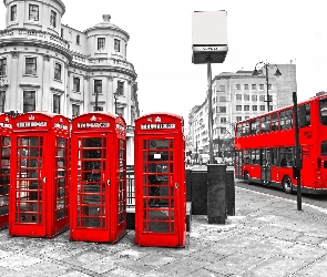 Autobus, Budki telefoniczne, Londyn, Czerwone
