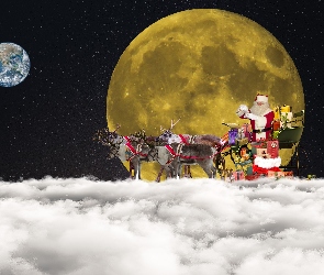 Mikołaj, Księżyc, Prezenty, Renifery, Święta
