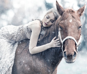 Zima, Kobieta, Koń