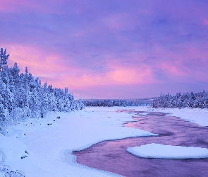 Zima, Laponia Rzeka, Finlandia