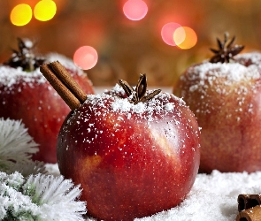 Jabłka, Blask, Śnieg, Cynamon