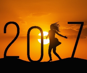 Dziewczyna, Nowy Rok 2017, Zachód słońca, Grafika