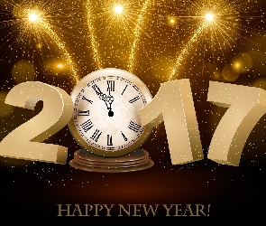 Fajerwerki, Zegar, Nowy Rok 2017