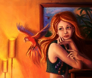 Dziewczyna, Papuga, Obraz