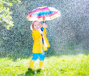Dziewczynka, Parasolka, Deszcz
