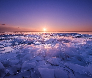 Lód, Kry, Zima, Wschód Słońca