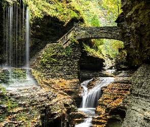 Stany Zjednoczone, Most, Wodospad, Skały, Park Narodowy Watkins Glen