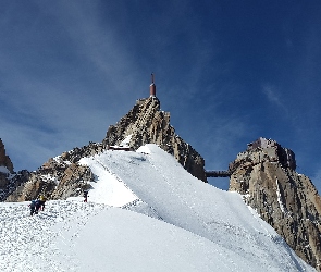 Francja, Alpiniści Francja, Szczyt Aiguille Du Midi, Chamonix Górna Stacja Kolejki, Góry Alpy