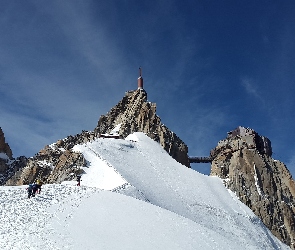 Góry Alpy, Alpiniści Francja, Chamonix Górna Stacja Kolejki, Szczyt Aiguille Du Midi, Francja