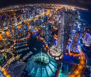 Miasto nocą, Z lotu ptaka, Widnokrąg, Dubaj