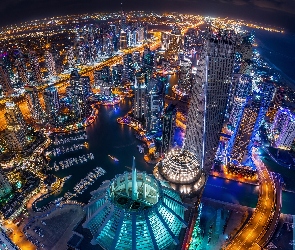 Miasto nocą, Z lotu ptaka, Widnokrąg, Dubaj