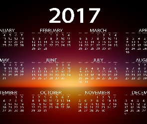 Kalendarz, Zachód Słońca, 2017