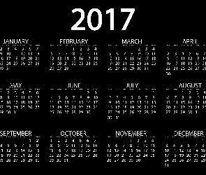 Kalendarz, Czarno-biały, 2017