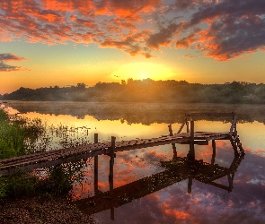 Jezioro, Pomost, Zachód słońca