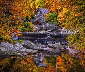 Stany Zjednoczone, Wirginia Zachodnia, Kamienie, Młyn, Jesień, Park Stanowy Babcock