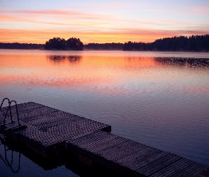 Jezioro, Pomost, Zachód Słońca