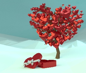Walentynki, Serca, Drzewo, Grafika 3D