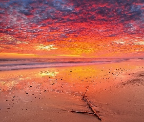 Morze, Zachód Słońca, Plaża