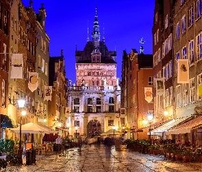 Polska, Miasto nocą, Ulica, Gdańsk