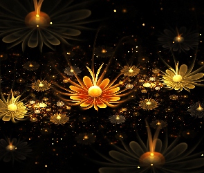 Świecące, Kwiaty, Grafika 3D