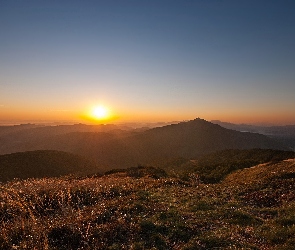 Bieszczady, Zachód słońca, Góry, Połonina Wetlińska, Polska