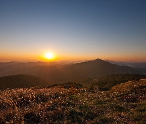 Bieszczady, Zachód słońca, Góry, Połonina Wetlińska, Polska