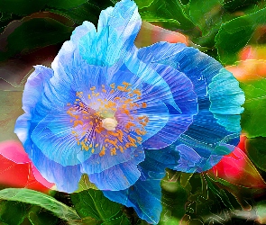 Niebieski, Fractalius, Liście, Kwiat