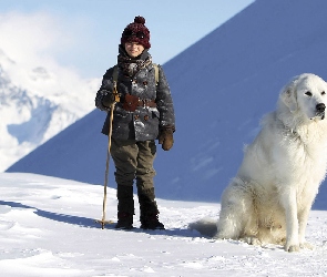 Bella i Sebastian, Pirenejski pies górski, Film, Félix Bossuet, Alpy, Dziecko, Zima, Góry