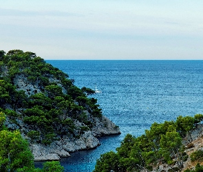 Morze, Wzgórza, Francja, Zatoka Calanque de Port-Pin