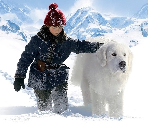 Dziecko, Félix Bossuet, Zima, Góry, Alpy, Pirenejski pies górski