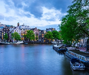 Łodzie, Kanał, Amsterdam, Holandia, Miasto, Domy