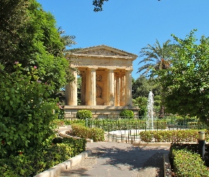 Malta, Valetta, Altana, Fontana, Drzewo, Park