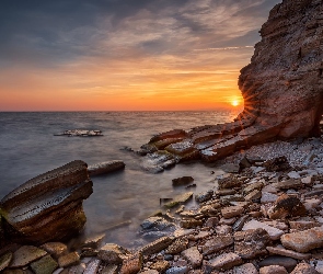 Morze Czarne, Zachód słońca, Kamienie, Skały, Bułgaria