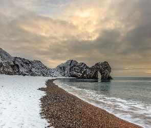 Zima, Skały, Wybrzeże Jurajskie, Wybrzeże, Durdle Door, Anglia, Morze