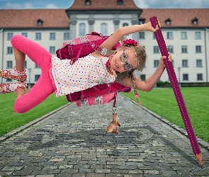 Śmieszne, Ołówek, Dziewczynka, Tornister