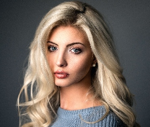 Sweter, Niebieski, Kobieta, Blondynka
