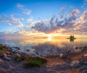 Zachód słońca, Jezioro, Finlandia