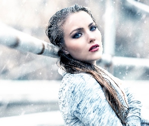 Kobieta, Śnieg, Padający, Makijaż