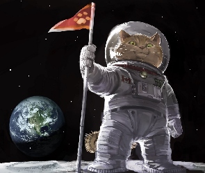 Kot, Grafika3D 3, Śmieszne, Astronauta