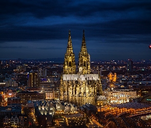 Miasto nocą, Katedra, Niemcy, Kolonia